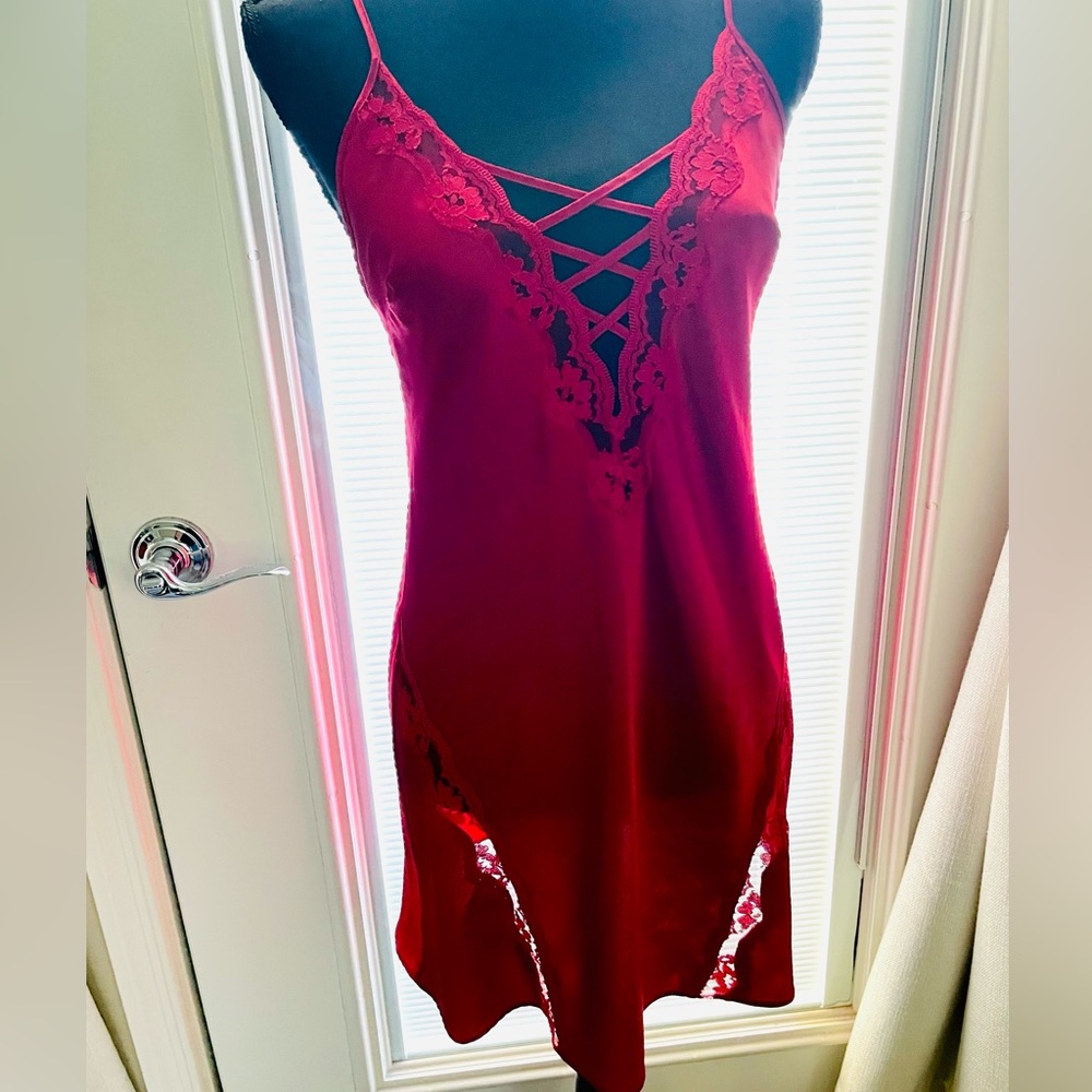 Victoria's Secret Red Lace cross back Satin Slip